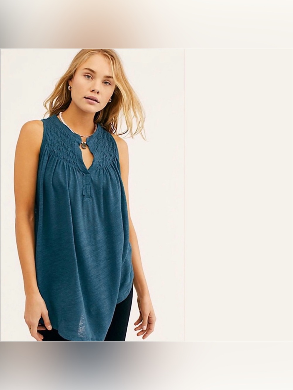 We The Free New To Town Smocked Oversized Tank Top Womens S Teal
